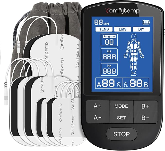 Comfytemp TENS Unit Muscle Stimulator for Pain Relief Therapy, FSA HSA Eligible TENS Machine with 24 Modes and DIY, Dual Channel EMS Unit, Pulse Muscle Massager for Back, Shoulder, Sciatica, Knee