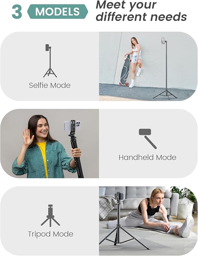 71''/180cm Phone Tripod & Selfie Stick, Portable Travel Stand for Video Recording, Travel Tripod for iPhone/Cell Phone with Detachable Remote, Compatible with Smartphones, DSLR