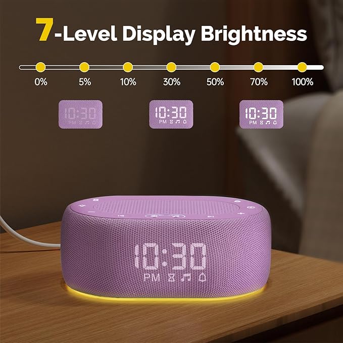 1Mii White Noise Sound Machine for Sleep, Brown Noise Machine for Baby Adults Sleeping, 18 Soothing Sounds with 7-Color Night Light, Timer, Alarm Clock, Volume Control, Remote App Control - Purple