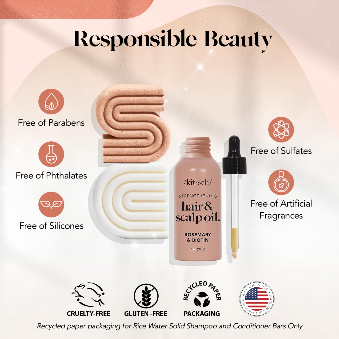 Kitsch Rice Water Shampoo and Conditioner Set + Pre-Wash Scalp Serum with Rosemary and Biotin – Shampoo and Conditioner Bar for Hair Growth & Scalp Nourishment – Hair Care Bundle – 3pc Set