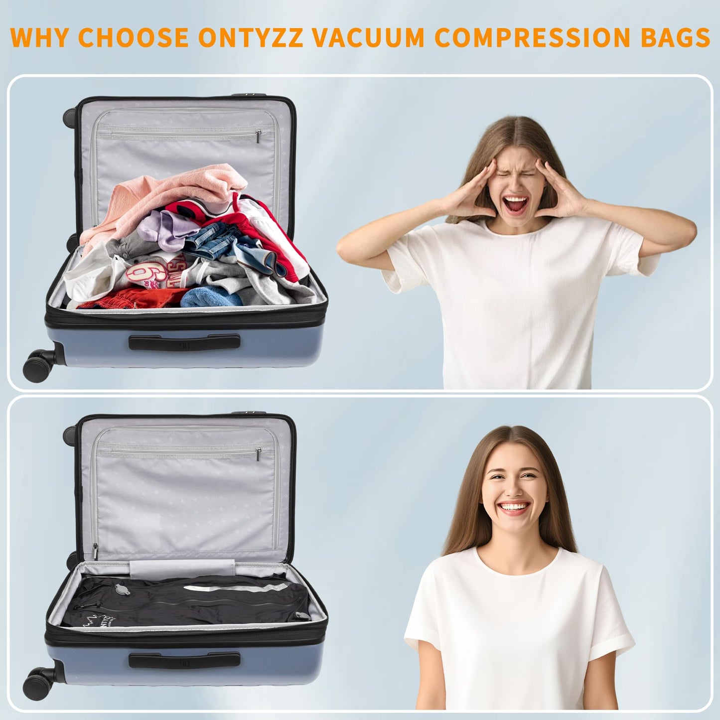 ONTYZZ Large Black Travel Vacuum Compression Bags Reusable Compression Bag with IPX8 Waterproof Zipper Space Saver Vacuum Bags for Suitcase（NO PUMP!）