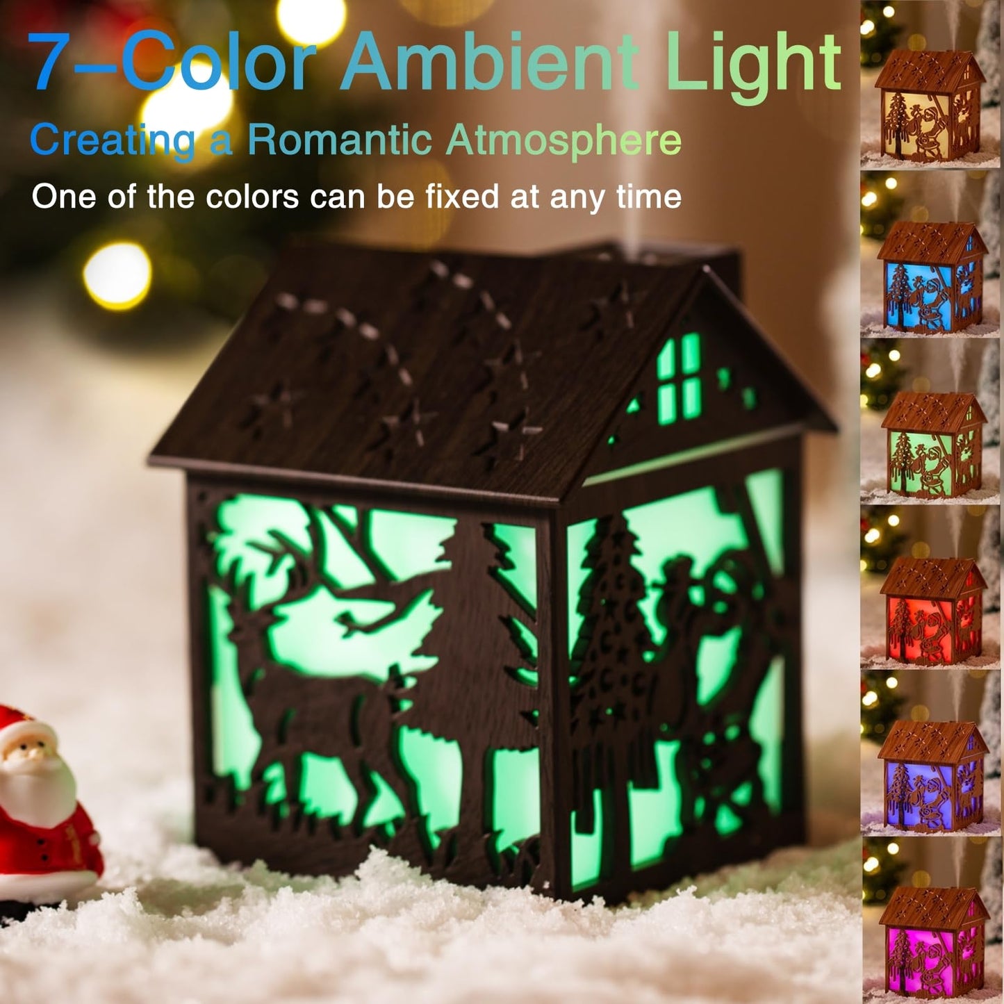 Colorful Cool Mini Humidifier, Cabin styling with Christmas theme，USB Personal Desktop Humidifier 2 Mist Modes, 7 colors,Super Quiet Perfect for Baby Bedroom, Office (Darkwood)