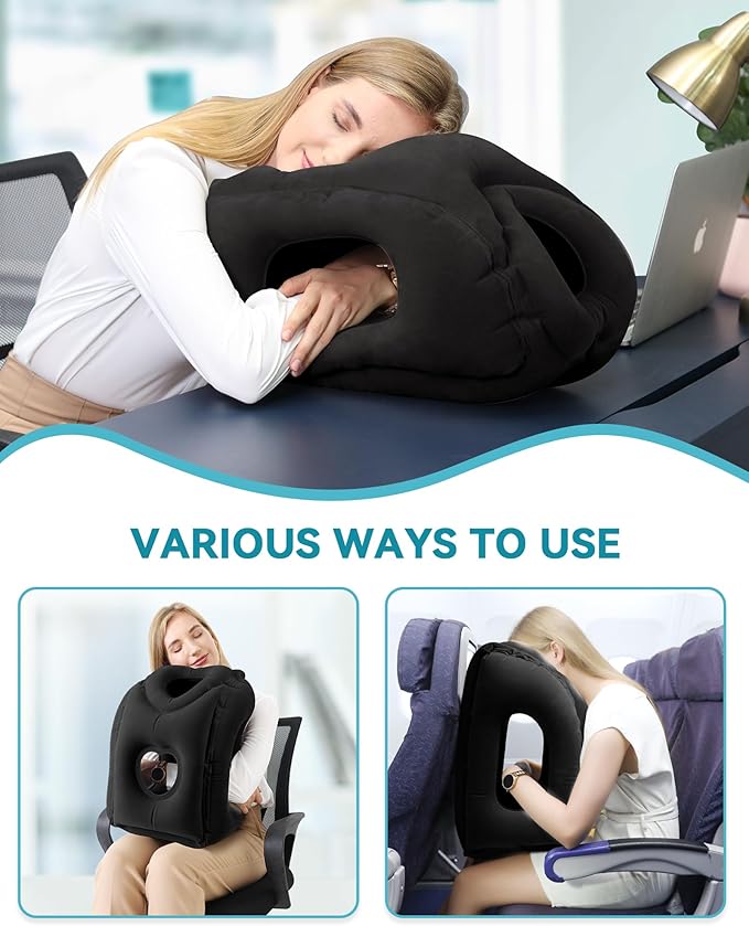 JefDiee Travel Pillow,Inflatable Airplane Pillow for Sleeping to Avoid Neck and Shoulder Pain,Supports Head and Chin Used for Airplane,Car,Bus and Office
