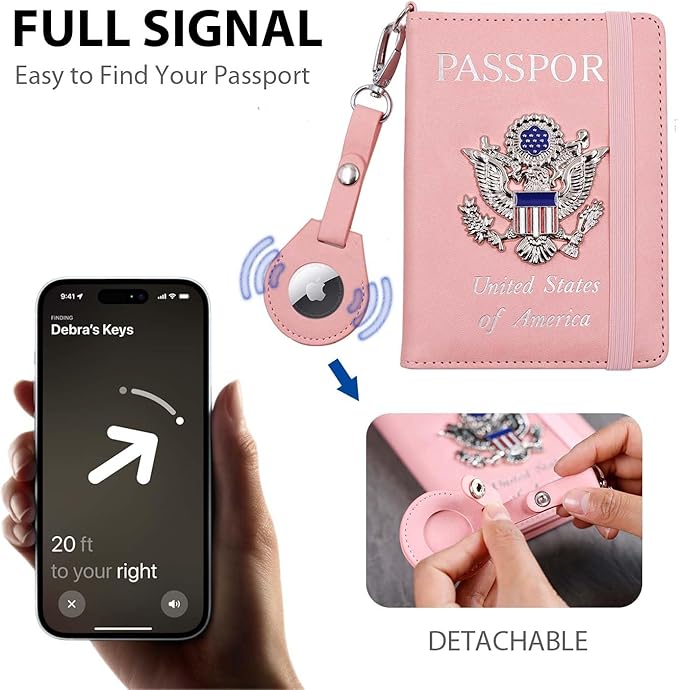 Cnycmy Passport Holder with Airtag slot,Passport-Wallet-Holder for Women,for Family, Rfid Passport Book Card Slot Waterproof, passport holder for travel (Pink1)