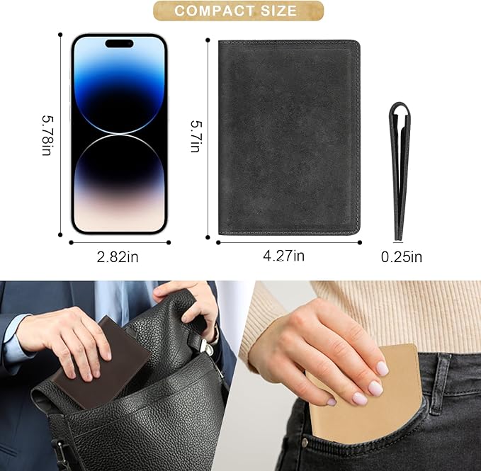 Real Leather Passport Holder for Men and Women Travel, Handmade Passport Wallet, Passport Cover Case, Travel Must Haves Travel Essentials Accessories Birthday Gifts (Crazy Horse, Gray)