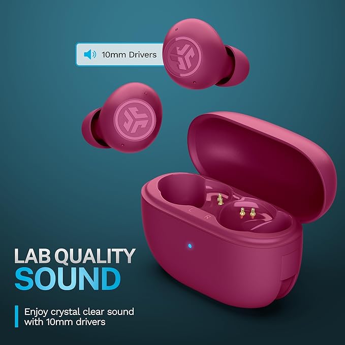 JLab Go Pop ANC True Wireless Earbuds & Charging Case, Fuchsia, Active Noise Cancelling, 10mm Drivers, Dual Connect, Customize Your Sound with App, Be Aware Mode, Compact Fit, MEMS Microphone