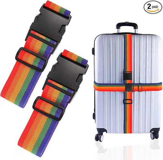 2Pcs Luggage Straps for Suitcase Travel Accessories TSA Approved, 80In Long Belts to Keep Your Suitcase Secure, Adjustable Bag Straps with Quick-Release Buckle for Travel Bag Closure, Multicolor