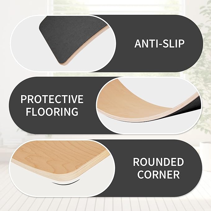 Balance Board, 32 Inch Wooden Wobble Board, Montessori Rocker Yoga Curvy Board Natural Wood, Open Ended Learning Toy, Sensory Play Equipment for Office & Classroom, Multiple Colors