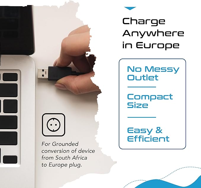 Ceptics SA-EU South Africa to Europe Schuko Grounded Plug Adapter (250V - Max 13A)