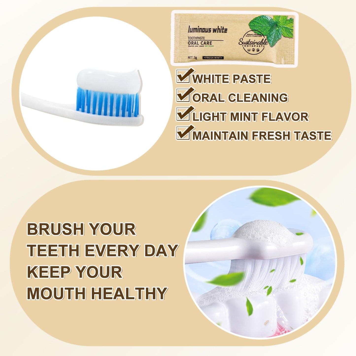 HAIFOTRVA 50 Pack Too Small Bulk Travel Size Toothpaste,0.105 oz Extra Small Toothpaste Travel Size Bulk Mint Mini Disposable Toothpaste for Hotel,Guests,Homeless,Charity(Only Good for Single Use)