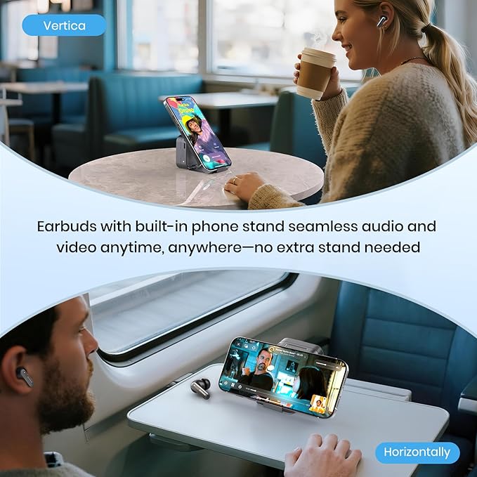 Bluetooth Headphones 5.3 Wireless Earbuds 2-in-1 Case and Phone Stand Noise Cancelling Earbuds Powerful Bass in-Ear Bluetooth 70H Playtime 35dB Hybrid ANC Waterproof for Sports/Workout Gray