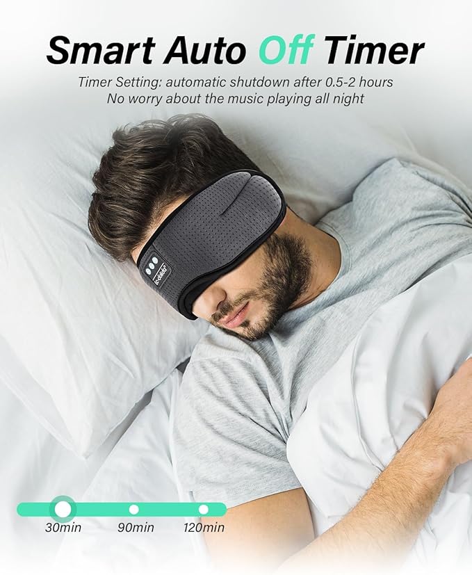 LC-dolida Sleep Headphones, White Noise Bluetooth Sleep Mask 3D Breathable Wireless Eye Mask for Timing, Sleep Mask with Bluetooth Headphones for Side Sleepers Travel,Cool Gadgets for Women Men(Grey)