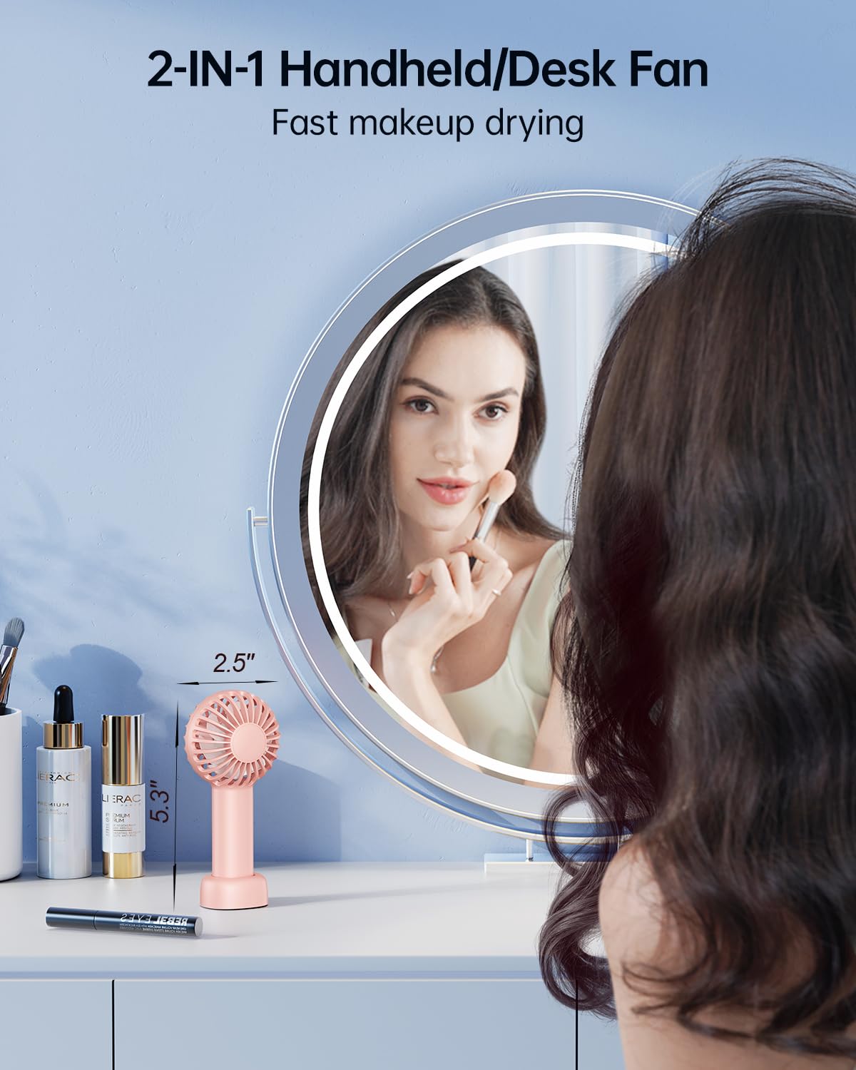 SWEETFULL Mini Portable Fan - Rechargeable Handheld Fan, 3 Speeds Personal Small Hand Gifts for Travel Essentials, Lash, Makeup, Eyelash, Kids, Girls, Women - USB, Cute Design Pink