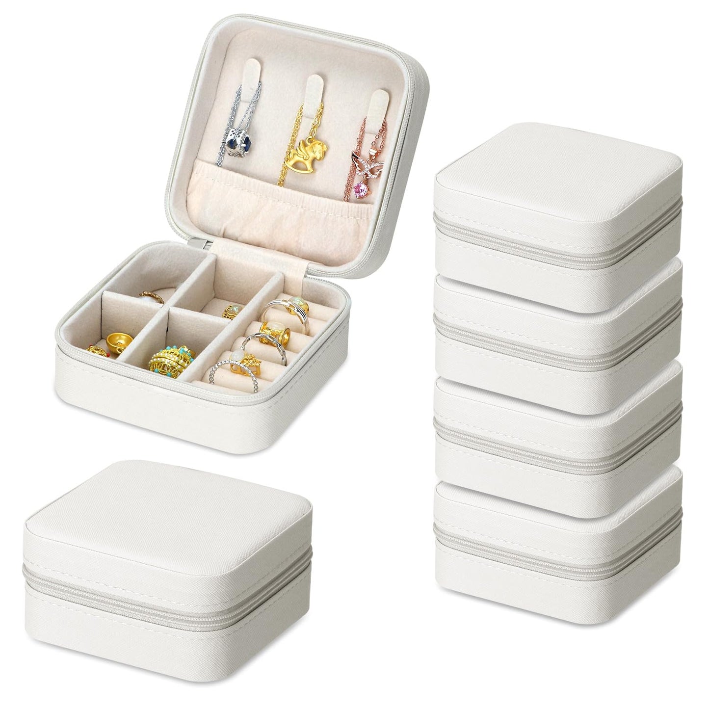 QWORK Travel Jewelry Case - 6 Pack Small Jewelry Travel Organizer Box, Compact Bridesmaid Gift - Mini Storage Case