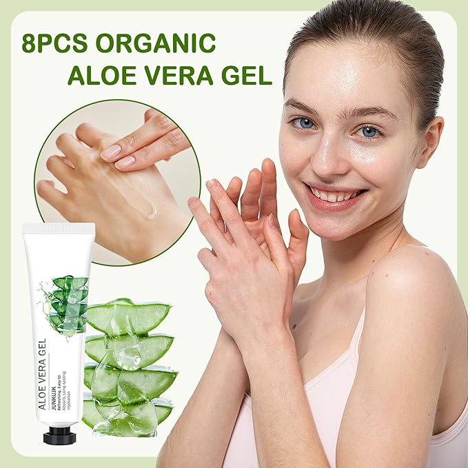 8PCS Organic Aloe Vera Gel for Face & Body,Moisturizing Non-sticky Pure Aloe Gel After Sun Aloe Lotion Skin Care,Fast Absorbing Long Lasting Refreshing Hydrating Face Moisturizer for All Skin Types C