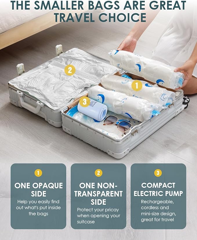 Vacuum Storage Bags with Electric Pump, 20 Pack Vacuum Sealed Bag with 1500mAh Rechargeable Battery for Clothes, Blanket, Duvets, Pillows, Comforters, Travel