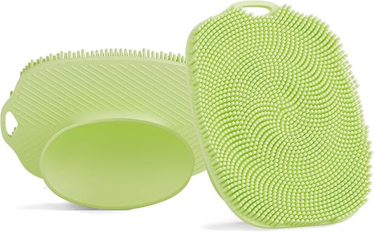 2 PCS Face Scrubber, Soft Silicone Face Exfoliator with Suction Cup for Man and Women Deep Skin Clean, Gentle Facial Cleaning Brush Suitable for All Sensitive Skin (Green)
