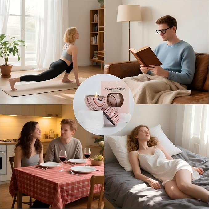 4 Pack Aromatherapy Candles, Mini Travel Scented Candle Set with Individual Packing, 2.5 OZ Soy Wax Candles, Portable Tin Candles with Lid, Gifts for Women, Ideal for Birthday, Festivals