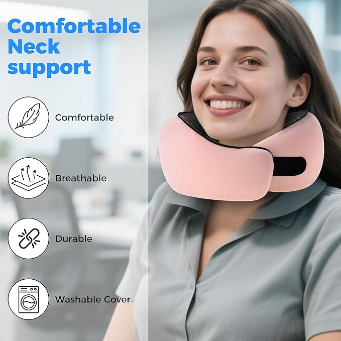 Travel Pillow,Travel Neck Pillows for Airplanes,Comfortable Breathable Cover,Memory Foam 360 Degree Support Stowable Pillows,Ideal Accessory for Sleeping Offices and Cars (Pink)