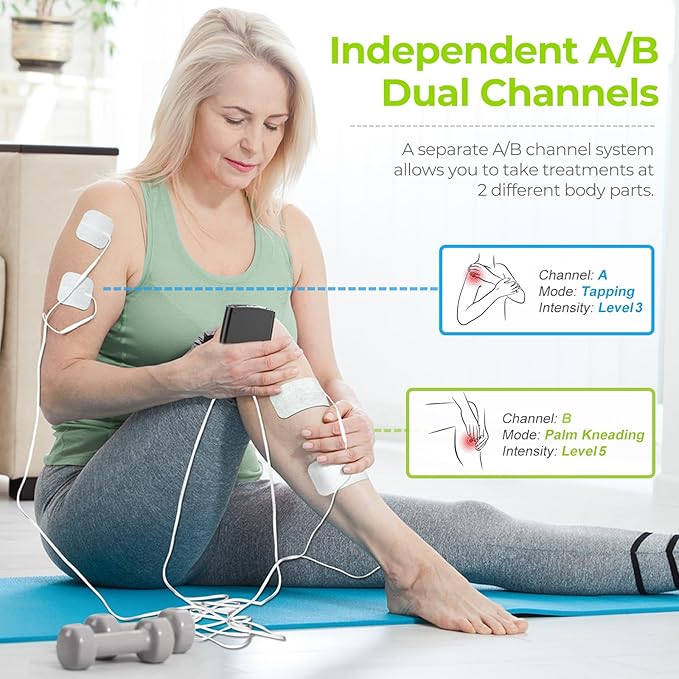 AUVON Dual Channel TENS Unit Muscle Stimulator Machine with 20 Modes, 2" and 2"x4" TENS Unit Electrode Pads (Black)