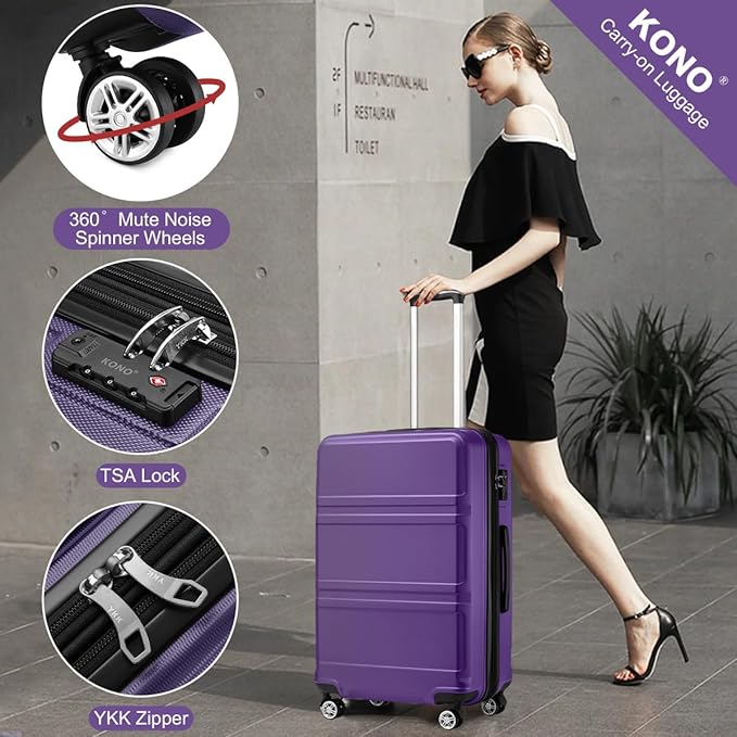 Kono 28 Inch Luggage Expandable Suitcase Lightweight with Spinner Wheels TSA Lock Hardside Large Checked Luggage Durable Rolling Suitcase Purple