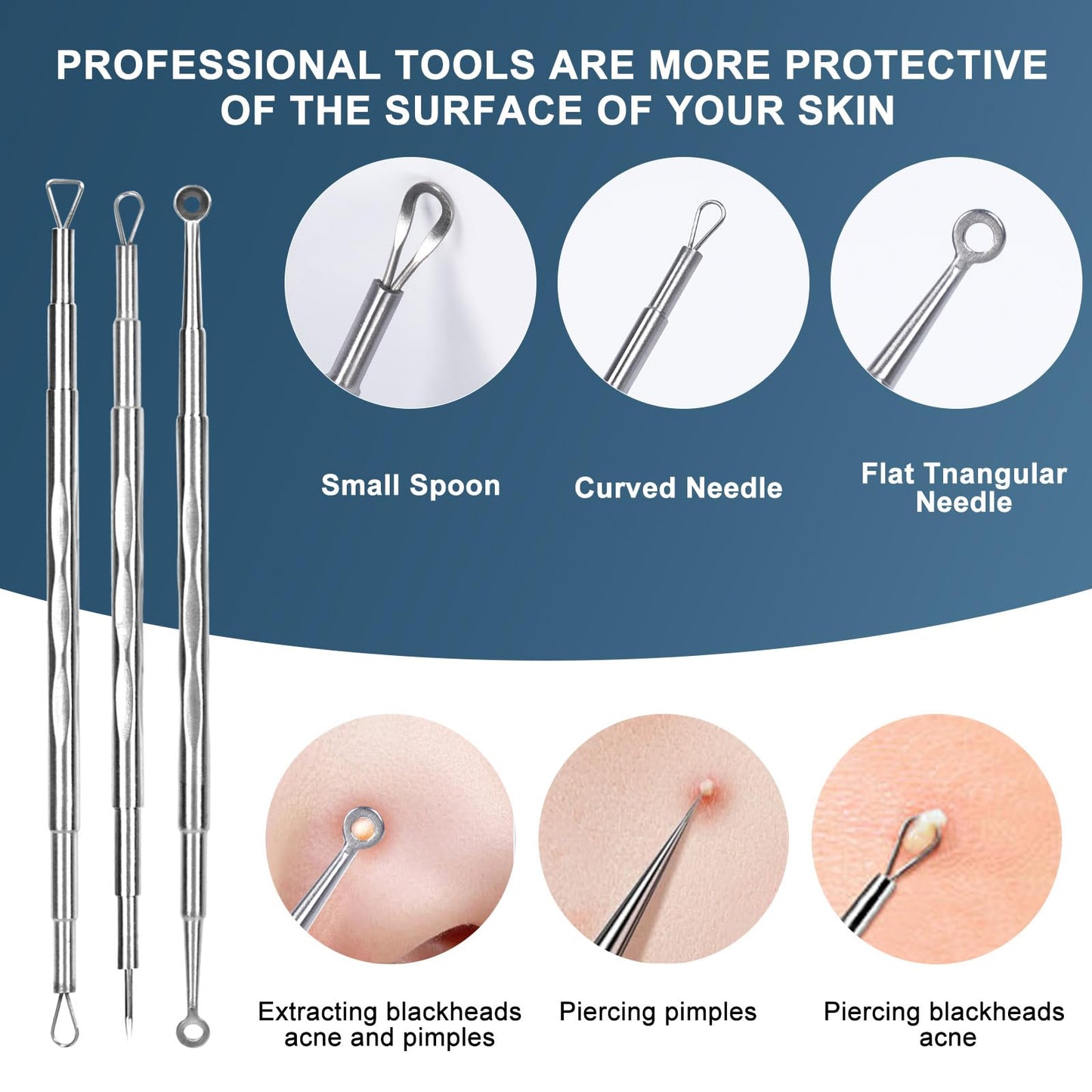 Professional Facial Blackhead Remover Tools,6-Piece Stainless Steel Acne Extractor Tools Set with Storage CaseKit for Whitehead Acne Blemishes Comedones Stainless Steel Makeup Tool
