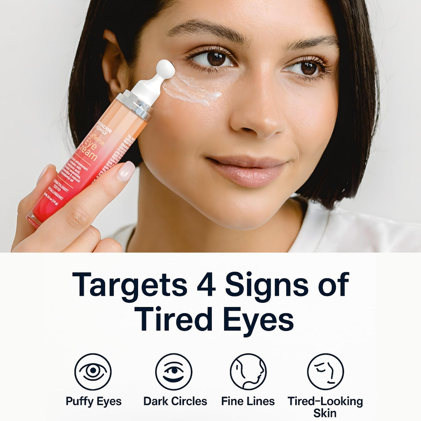 Caffeine Under Eye Cream for Puffiness and Bags Under Eyes - Roller for Puffy Eyes and Dark Circles Under Eye Treatment for Women, Men - Hyaluronic Acid and Niacinamide Serum - Face Puffiness Reducer