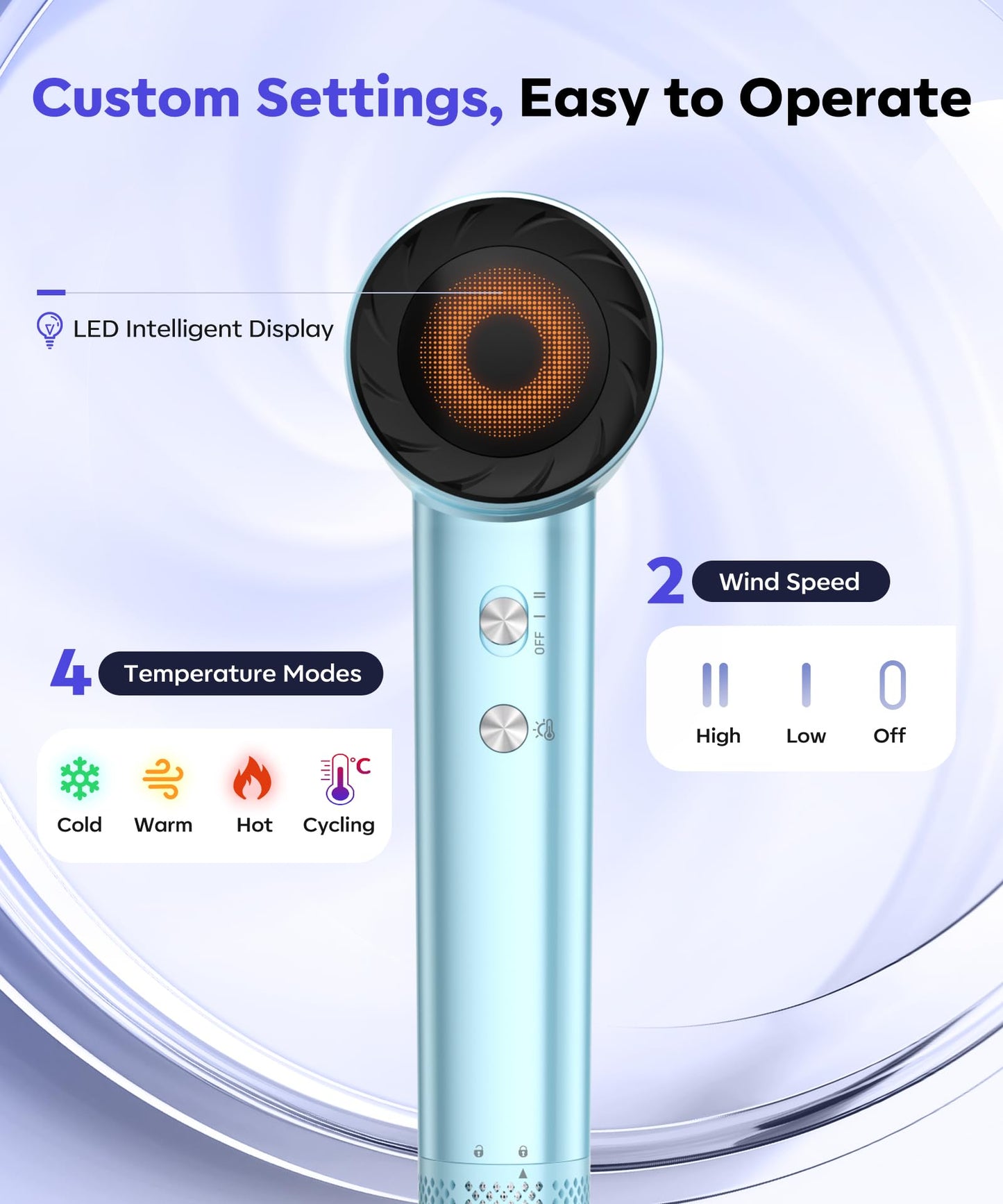 Hair Dryer, 130000 RPM High Speed Blow Dryer for Fast Drying, 300 Million Negative Ions, Heat-Control & Lightweight, Blue