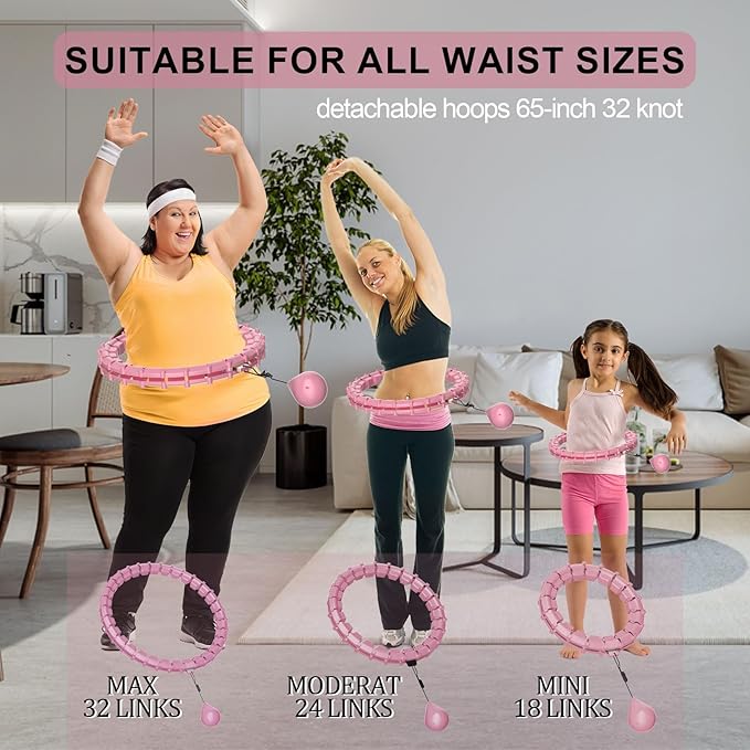 Plus Size Silent Weighted Hula Infinity Fitness Detachable Hoops 65-Inch 32 Knot, Smart Noiseless Infinity Hula for Women, 2-in-1 Waist and Abdominal Home Workout Equipment,