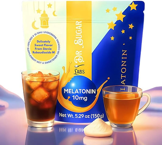 Dr Sugar Labs – Sleep Aid Melatonin Powder Drink Mix | 10mg Melatonin Sleep Supplement | 0 Sugar, Stevia-Sweetened with L-Theanine, GABA & Fiber | Bedtime Drink Mix for Restful Sleep – 30 Servings