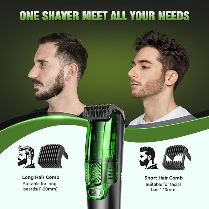 Beard Trimmer for Men: All-in-One Vacuum Mustache Trimmer With Precision Dial,Adjustable 20 Length Setting Premium Facial Hair Groomer with Length Comb USB-C Recharge, Waterproof Wet/Dry Clipper
