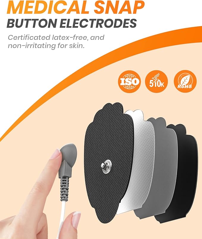 20-Pack TENS Unit Replacement Pads, Long-Lasting Snap Electrodes for 50 Times of Use per Pad, Latex-Free TENS Pads Set Compatible with TENS EMS Devices Using 3.5mm Button Lead Wires Black