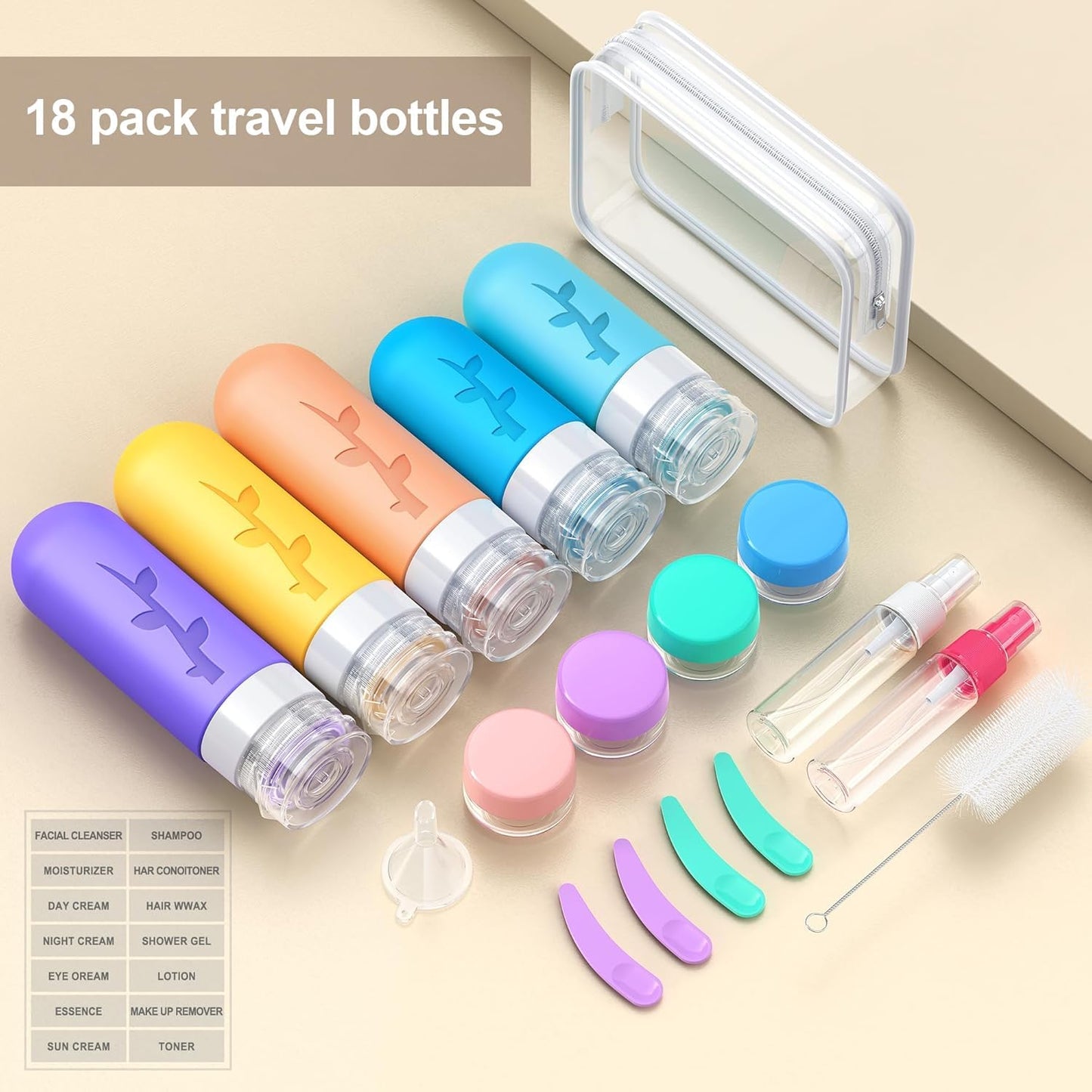 Aeomni 19 pack Travel Bottles for Toiletries, TSA Approved Silicone Travel Size Containers for toiletries Set, Refillable & Leakproof Travel Bottles Kit Travel Size Bottles