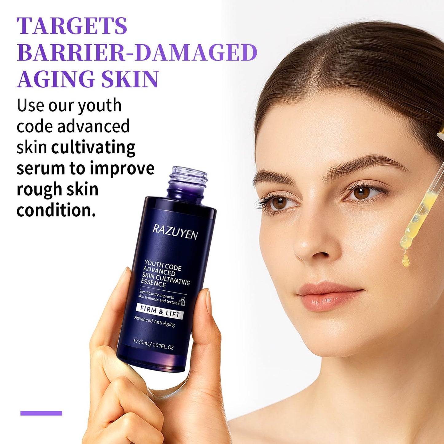 RAZUYEN Barrier Repair Serum, Anti Aging Collagen Peptide Serum, Provide Fine Lines and Wrinkles Treatment, Hydrating Face with Vitamin b5, 1.01 Fl Oz