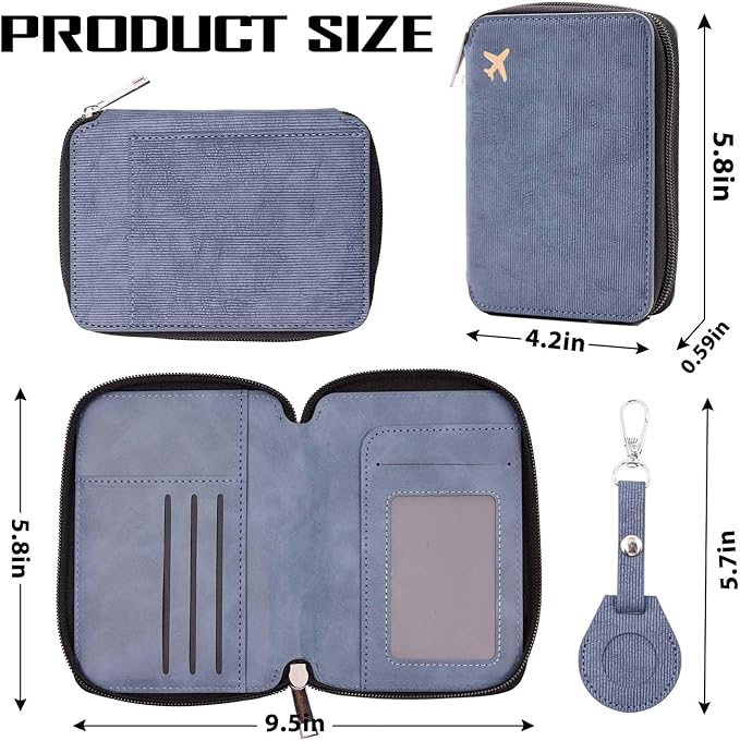 Cnycmy Passport Holder with Airtag,Passport-Wallet-Holder for Women, RFID Passport Holder with Slot Waterproof, PU Leather Travel Passport Case (Blue3)