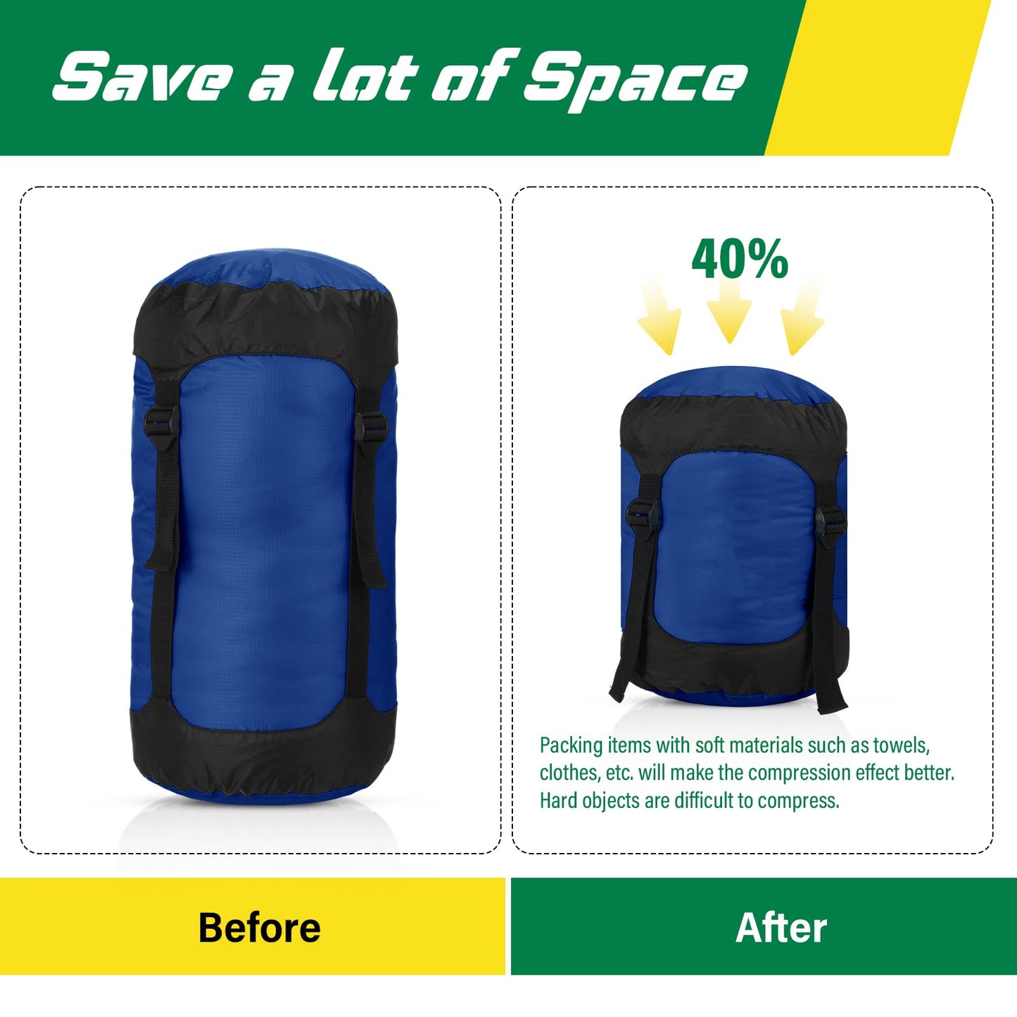 GliCraft 5 Pcs 5L/10L/15L/20L/35L Camping Sleeping Bag Compression Sacks for Backpacking Water Resistant Sleeping Bag Stuff Sack Space Saving Storage Sack for Hiking Gear(Dark Colors)