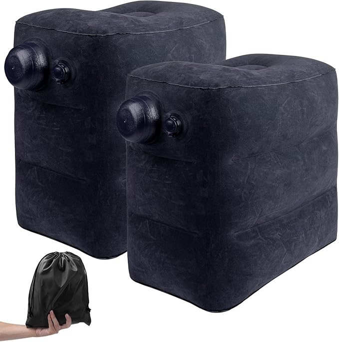 Inflatable Foot Rest Pillow for Travel,2 Pack Travel Foot Rest for Airplane Flights, Car Seat Foot Rest Pillow with Pump & Storage Bag Suitable for Office,Airplane,Train,Cars,Home (2Pack Navy)