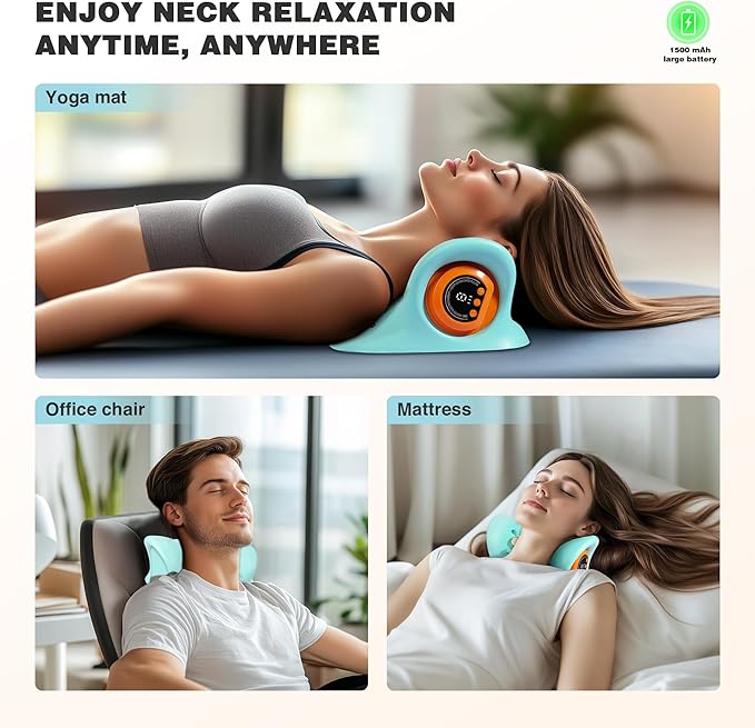 Neck Massager 2025, Neck and Shoulder Relaxer with Heat, 3 Modes, Portable Pillows for Pain Relief and Muscle Relax, 26° Angle Cervical Traction Device for Back, Shoulder