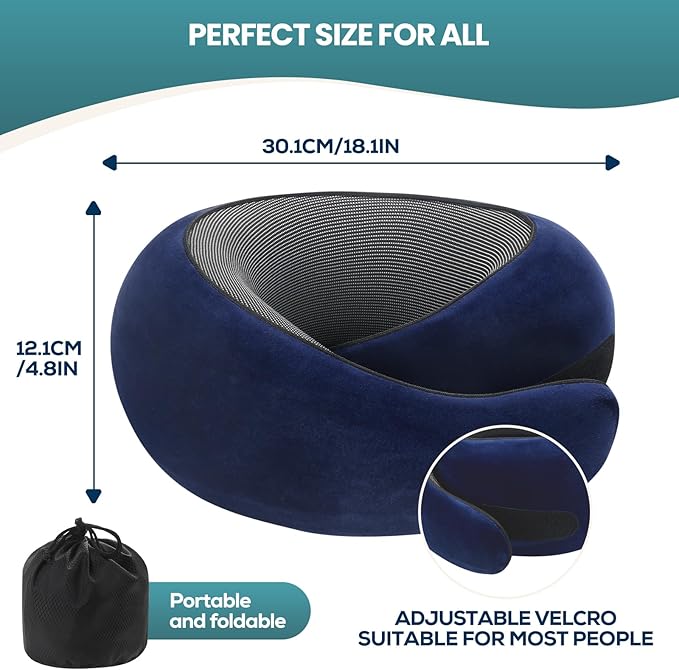 Travel Pillow uses Memory Foam to Support Neck Comfort, car Travel, Compact,Airplane Sleep Pillow Dark Blue