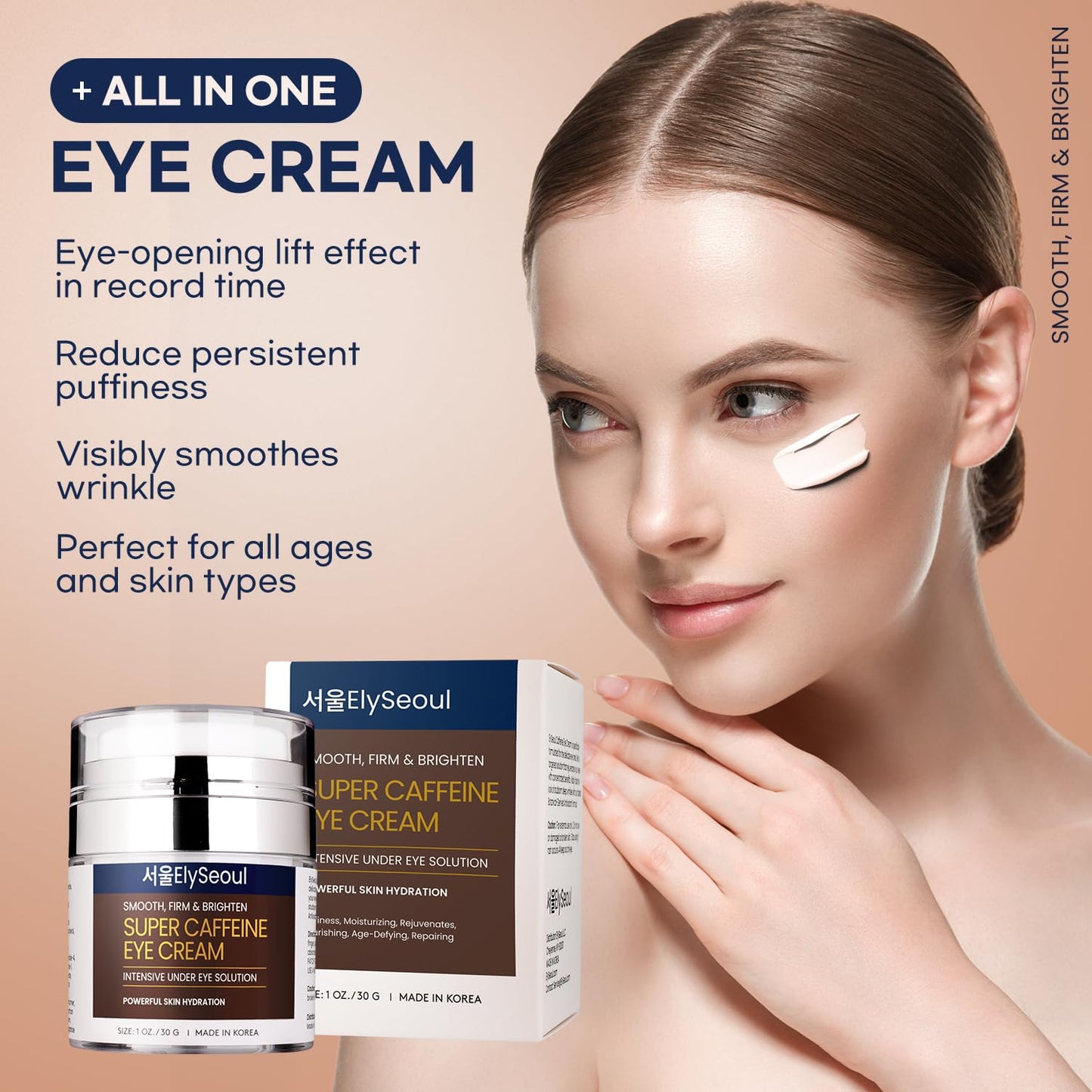 ElySeoul Korean Caffeine Collagen Eye Cream: Puffiness & Dark Circles Under Eye Treatment - Anti-Aging with Peptides & Hyaluronic Acid, 1 oz / 30g