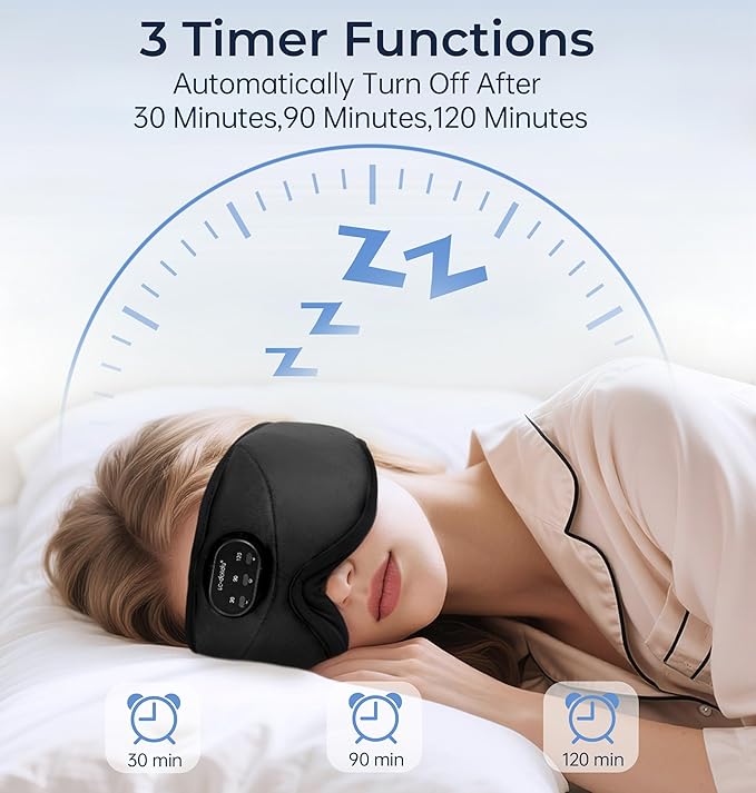 LC-dolida Bluetooth Sleep Mask with White Noise，Sleep Headphones,Bluetooth Wireless Music Eye Mask, Ideal for Travel, Night Work, Napping, Side Sleeping and Office Use for Both Men and Women