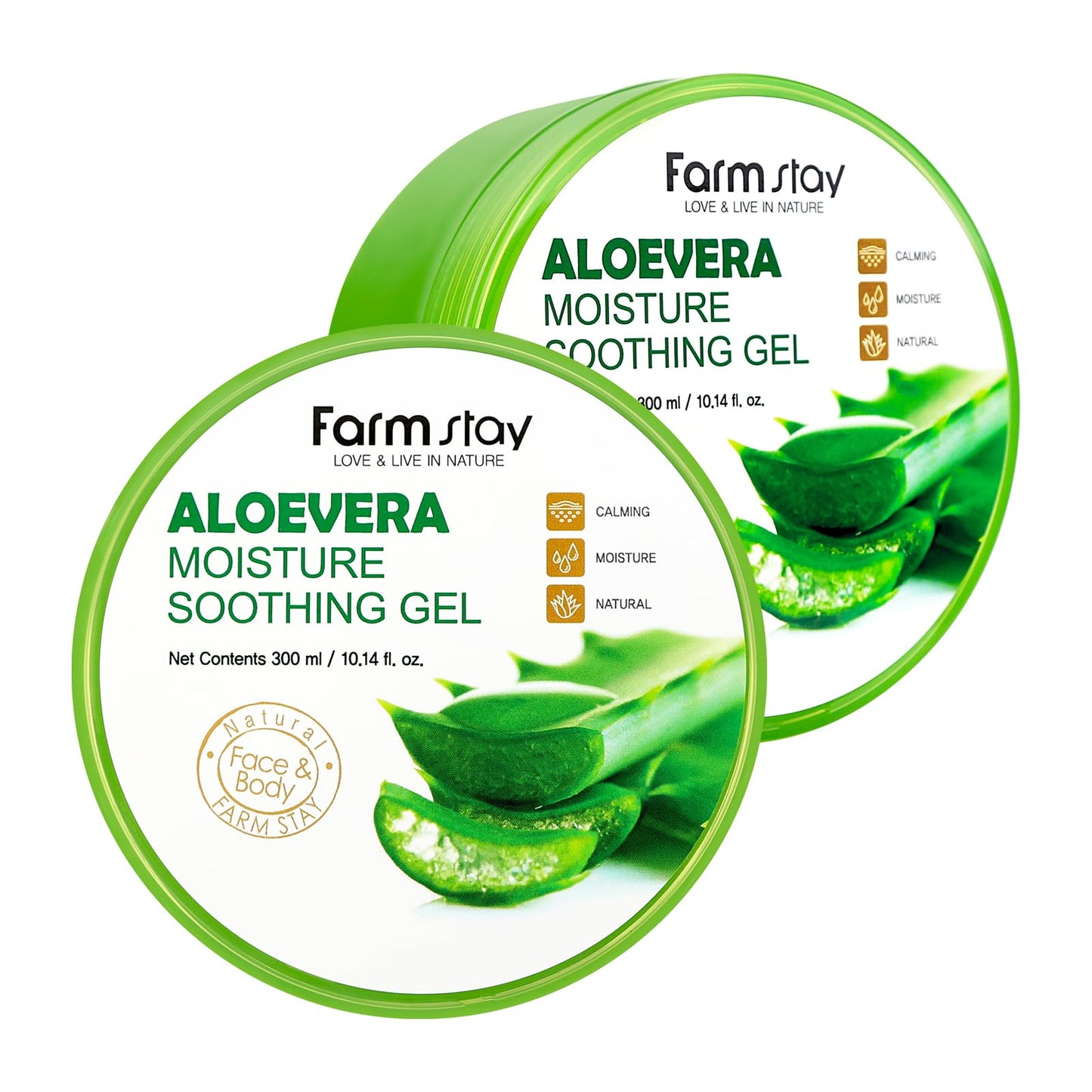 FARMSTAY Aloe Vera Moisture Soothing Gel - Hydrating Face Moisturizer - After Sun Gel for UV-Exposed Skin - Lightweight Body Moisturizer - 10.14 oz