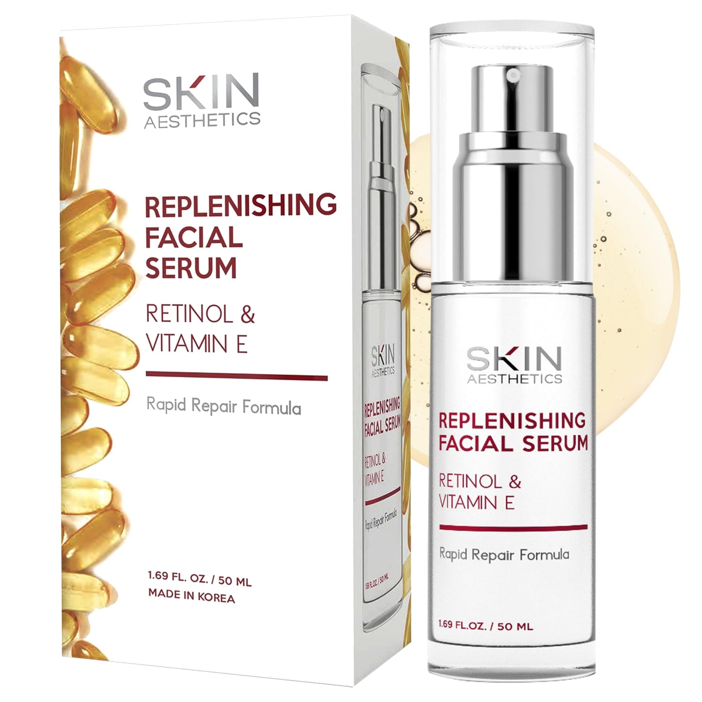 Skin Aesthetics Retinol & Vitamin E Face Serum - Anti-Aging, Blemishes, Fine Lines & Wrinkles Treatment - Dermatologist Tested Korean Skincare - Clean Beauty, Cruelty-Free - 1.69 oz
