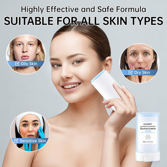 Face Suncream Stick with Centella SPF50+ PA++++, Sunscreen Moisturizer Travel Size 20 ml, Waterproof Long-Lasting, No White Cast, Lightweight to Absorb, Sunscreen Stick for All Skins