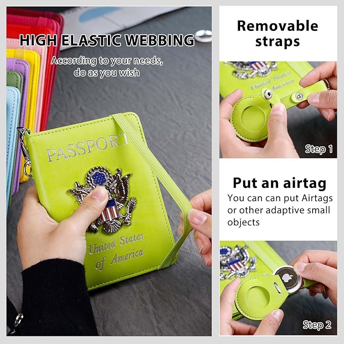 Cnycmy Passport Holder with Airtag slot,Passport-Wallet-Holder for Women,for Family, Rfid Passport Book Card Slot Waterproof, passport holder for travel (grass green1)