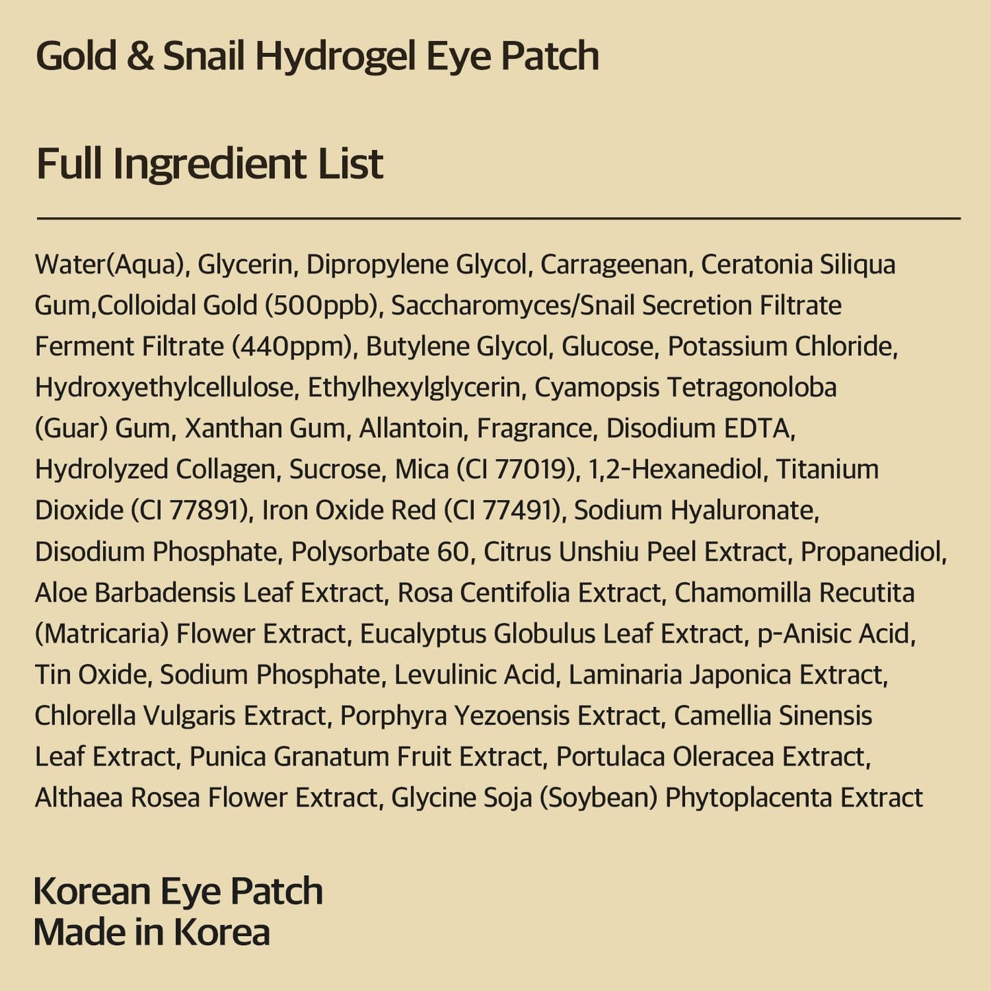 Gold & Snail Hydrogel Eye Patch 60 pcs - Hydrating Under-Eye Gel Patches with Snail Secretion Filtrate, Colloidal Gold and Collagen for Revitalizing Care, Korean Skincare