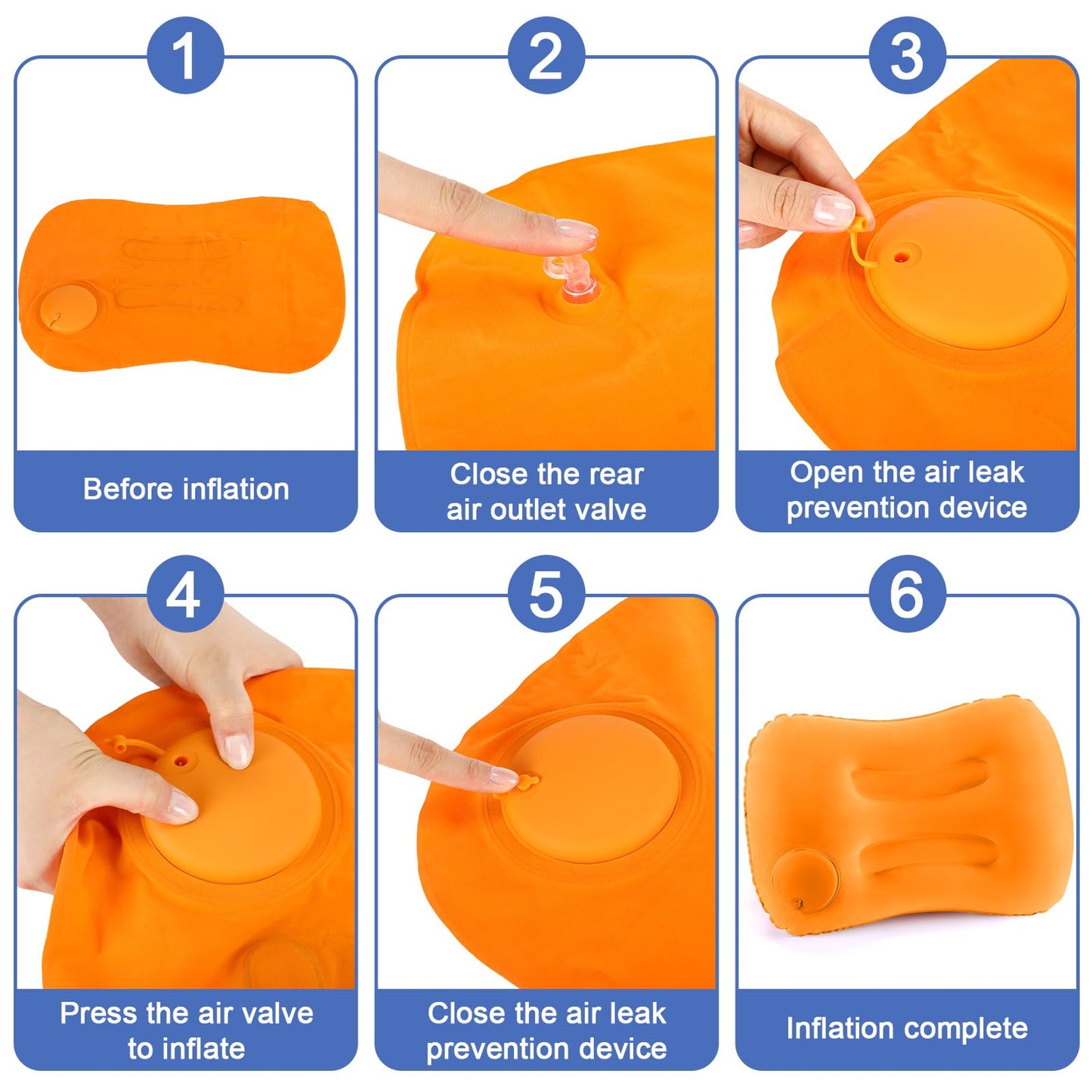 Geelin 6 Pcs Inflatable Travel Camping Pillow Portable Backpacking Pillow with Bag for Neck and Lumbar Support Hiking Sleeping Camping(Colorful)