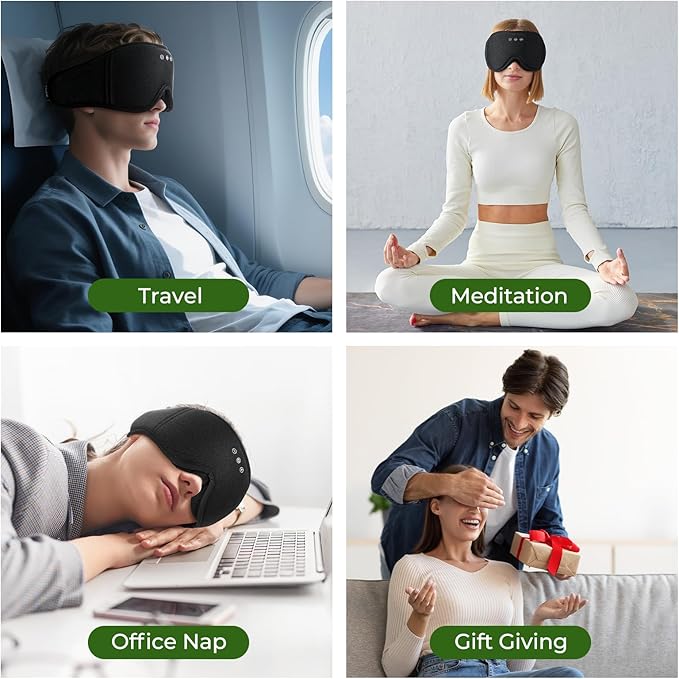Bamboo Cotton Bluetooth Sleep Eye Mask,Soft 3D Blackout Eye Mask for Sleep,Sleeping Eye mask with 5.4 Bluetooth Headphones Wireless for Side Sleepers,Travel Essential Gift for Women Men, Black