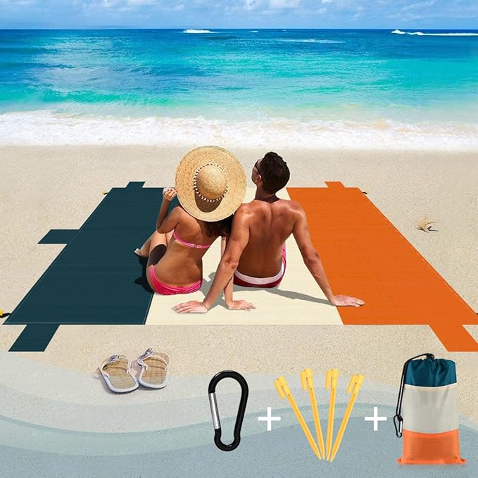 Beach Blanket Sand Proof, 78"x82“ Extra Large Sand Free Beach Mat for 4-6 Adults, Lightweight Waterproof Outdoor Blanket for Beach, Picnic, Camping, Travel