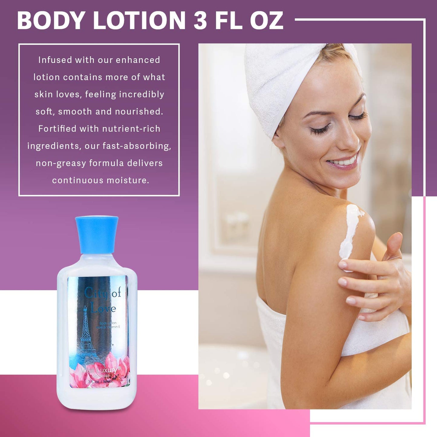 Vital Luxury Bath & Body Care Travel Set - Home Spa Set with Body Lotion, Shower Gel and Fragrance Mist, Personal Body Care Travel Set (City of Love)